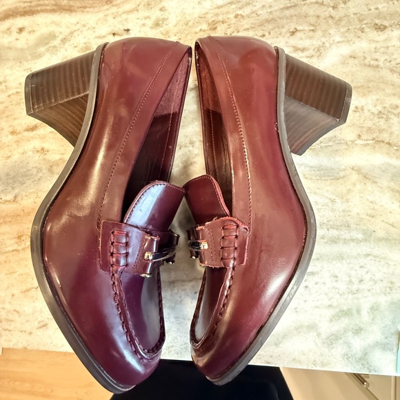Lauren Ralph Burgundy Leather Heeled Loafers RLL Hardware NWOT women’s size 9B - Picture 9 of 12